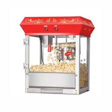Máquina de palomitas de maíz de 4 oz hervidor de agua inoxidable, plataforma de calentamiento, cajón de mucama antiguo, rojo