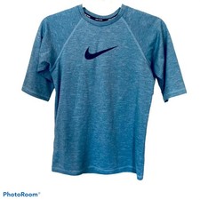 Nike Rash Guard Boys Or Girls Large Blue Short Sleeve Top Surfer Swoosh Logo