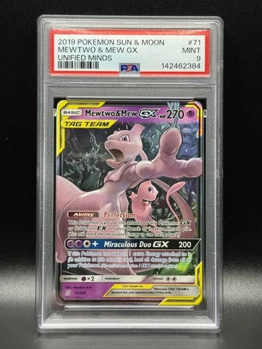 PSA 9 MINT Mewtwo & Mew GX 71 Unified Minds Pokemon Card