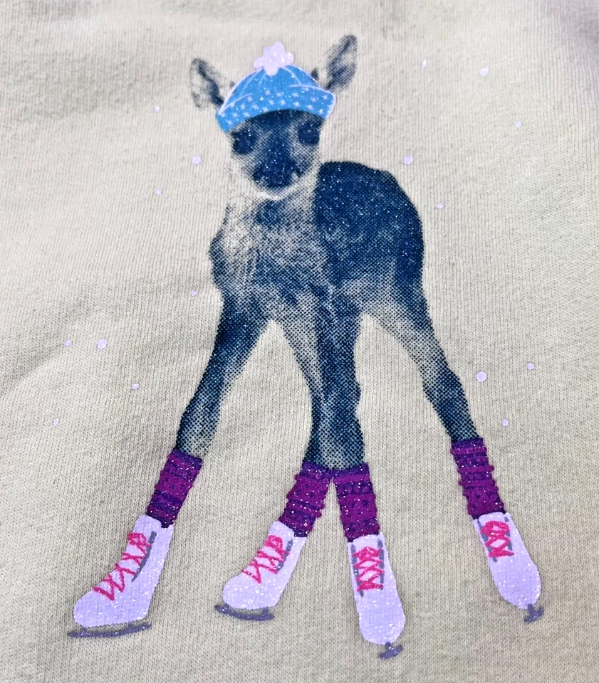 Circo Girls Yellow Pullover Hoodie Size S/P 6-6X Baby Deer on Ice Skates - Image 2 of 4