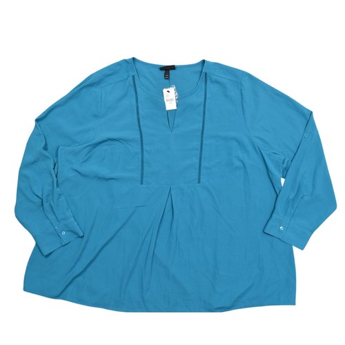NEU Lane Bryant Bluse blau Übergröße 26/28 neu mit Etikett V-Ausschnitt Langarm aqua - Bild 1 von 9