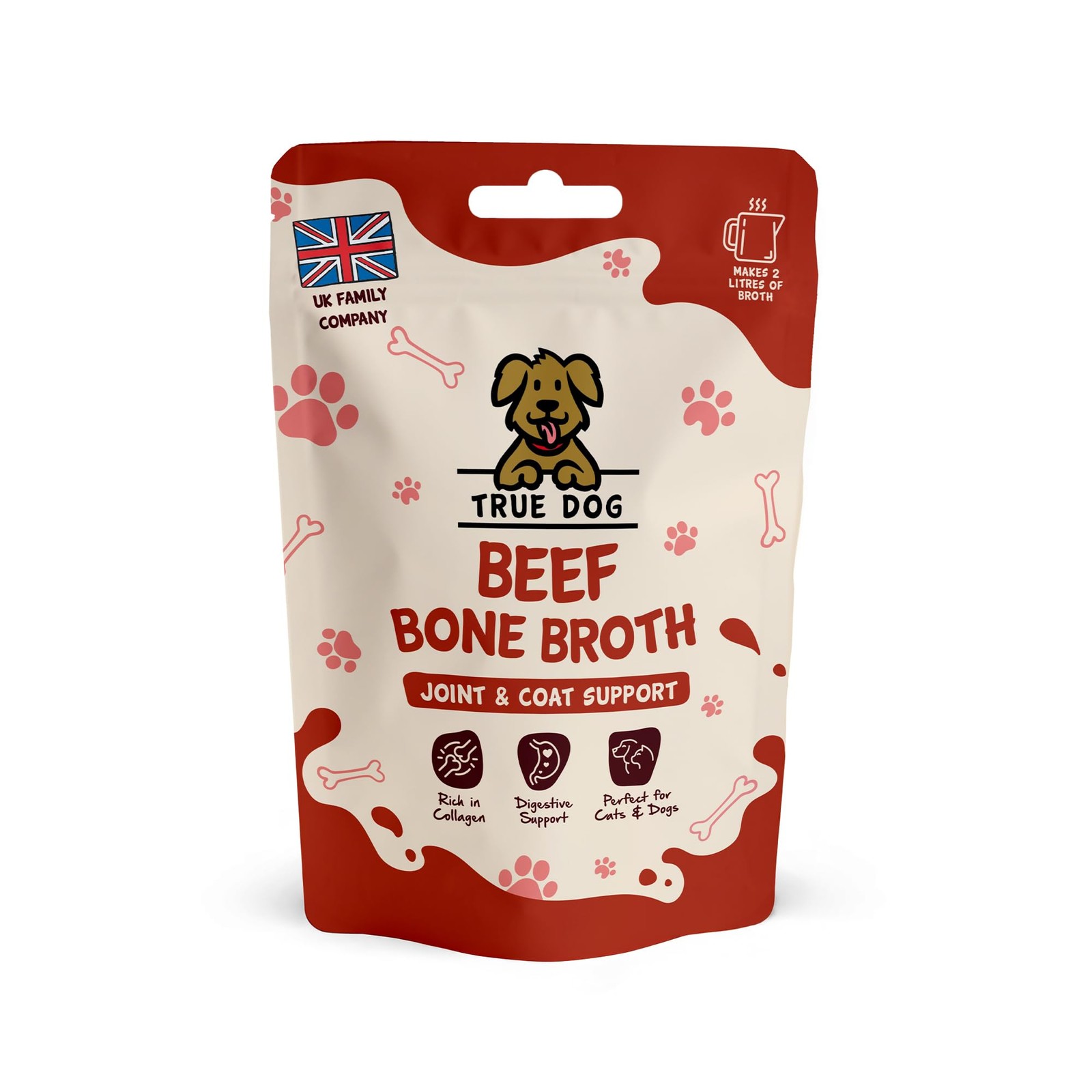 True Dog Beef Bone Broth Powder, 100% Pure Protein Powder 60g, White