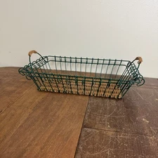 Green Metal & Wicker Countertop Organizing Display Basket