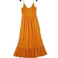 Skies Are Blue Orange Striped Maxi Dress V-Neck Smocked Back Ruffle Hem Sz L