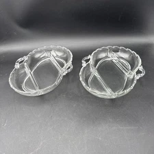 Set Of 2 Fostoria 3 Part Divided Relish Tray Dish Glass w/ Handles Century