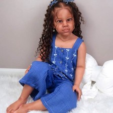 46" Painted Reborn Doll DIY Kit Dark Skin Toddler Girl Curly Hair Cloth Body Toy