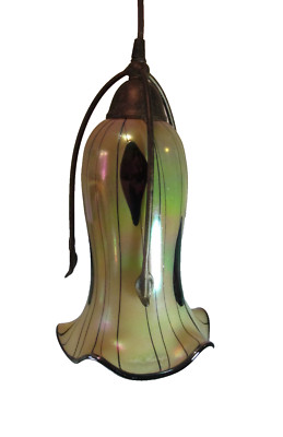 Vintage Todd Phillips Signed Iridescent Art Glass Pendant Light by Quoizel