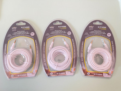 3 x 3.5mm AUX Cable 20 FT Audio Headphone Male to Male Stereo Cord-White