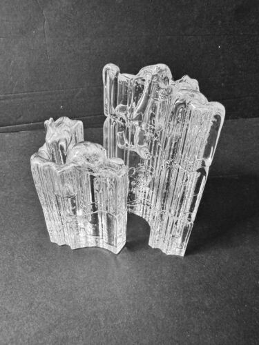 Pair Of Inca Textured Clear Icicle Glass Candle Holders Rosenthal studio Linie