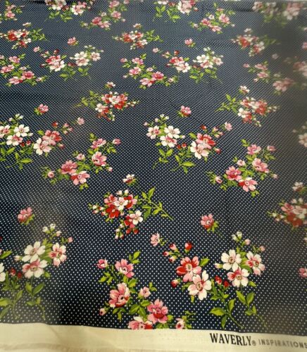 Stoff Waverly Inspirationen Siebdruck 1 Yard x 44" blau Blumen Tupfen - Bild 4 von 6