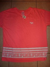 VICTORIAS SECRET PINK GRAPHIC "PINK" SCOOPNECK DOG TEESHIRT NWT