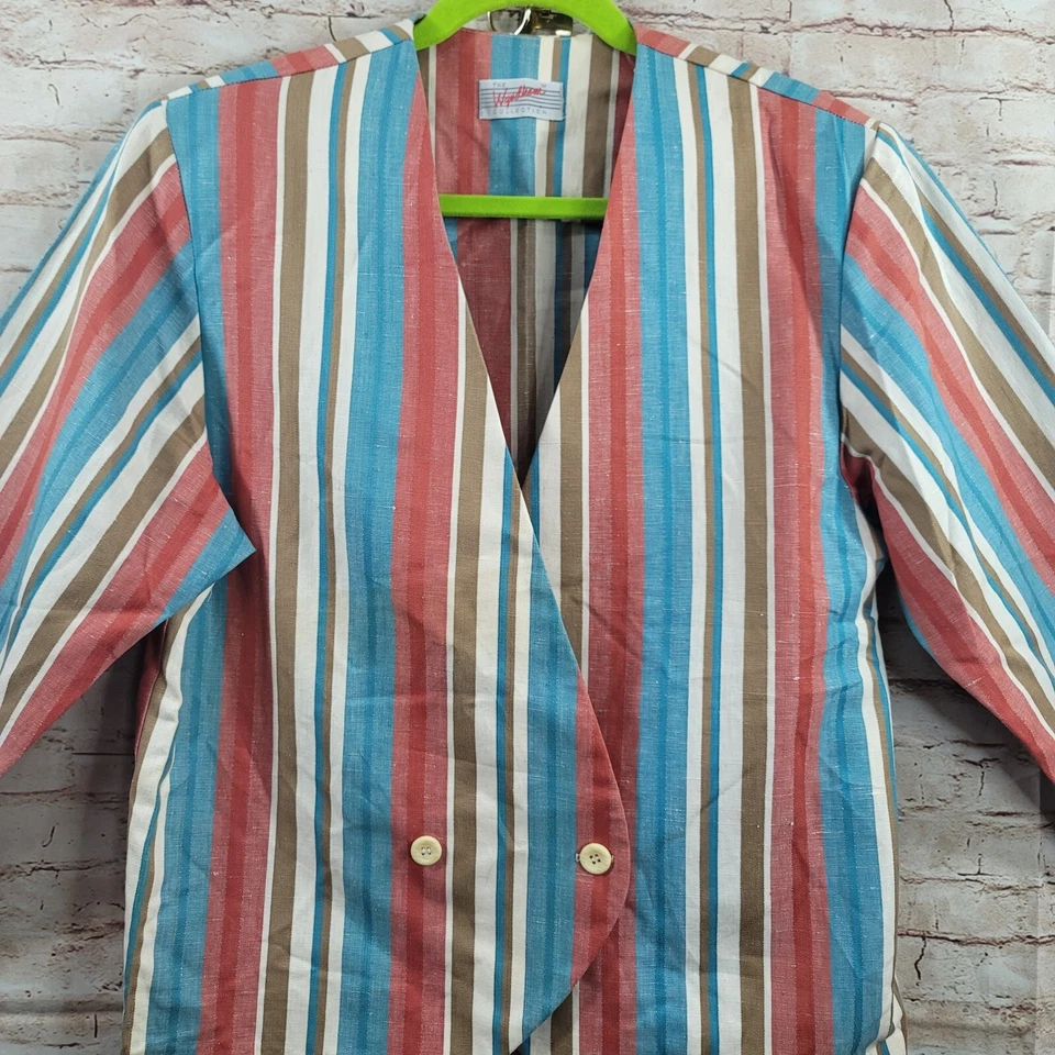 Blazer feminino vintage coleção Wyndham 12P listras multicoloridas linho algodão anos 80 - Imagem 2 de 4
