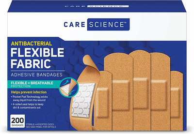 Care Science Fabric Adhesive Bandages, 200 Ct Bulk Assorted Sizes | Flexible + B