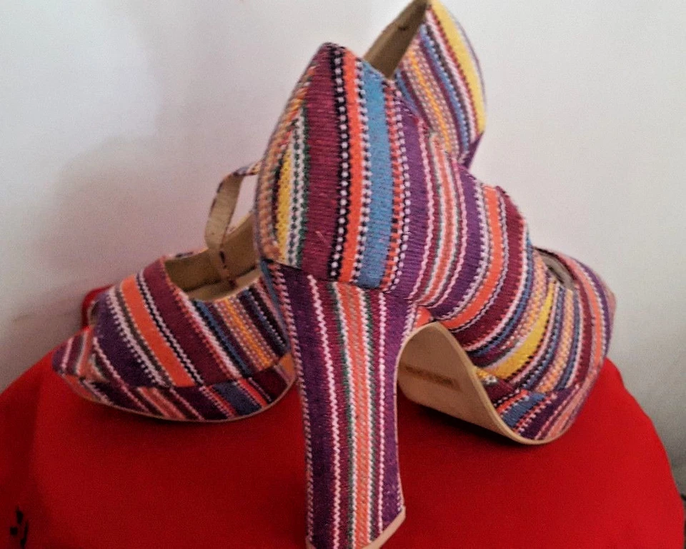  COSTUME accessories shoes PINSTRIPED MULTI COLORED SZ 8.5 GRET 4 70'S COSTUMES  - Image 2 of 4