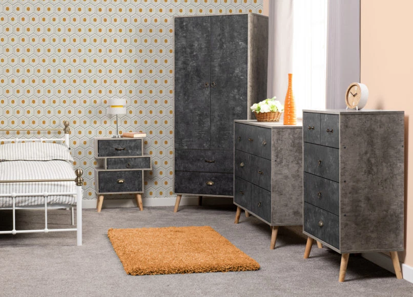 Concrete Effect Charcoal 7 Drawer Merchant Chest W120cm x D40cm x H88.5cm NORA