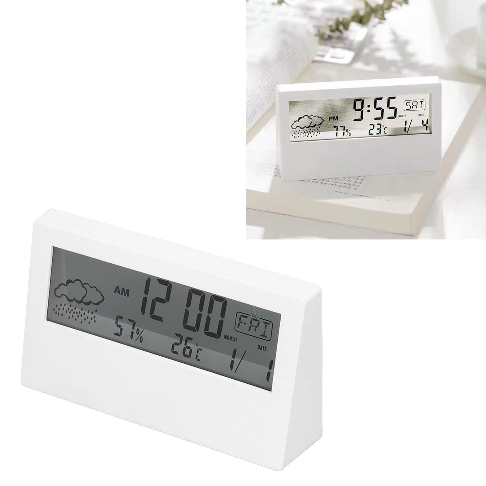 (White Transparent) LCD Alarm Clock Multifunctional Digital Alarm Clock