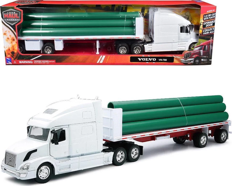 Volvo VN-780 Truck with Flatbed Trailer and Long Pipes Long Haul Truckers 1/32 - Image 4 of 4