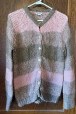 Women's Vintage Majestic- Angora Button Up Pink And Brown Sweater. Warm & Soft