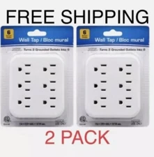 6 Outlet Wall Outlet Adapter Multi Plug Power Splitters Electrical Tap In 2 Pack