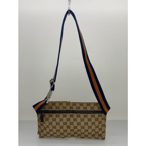 GUCCI GG Canvas Waist Bag Leather 28566 Crossbody Bag Beige Brown Italy Auth - Picture 3 of 9