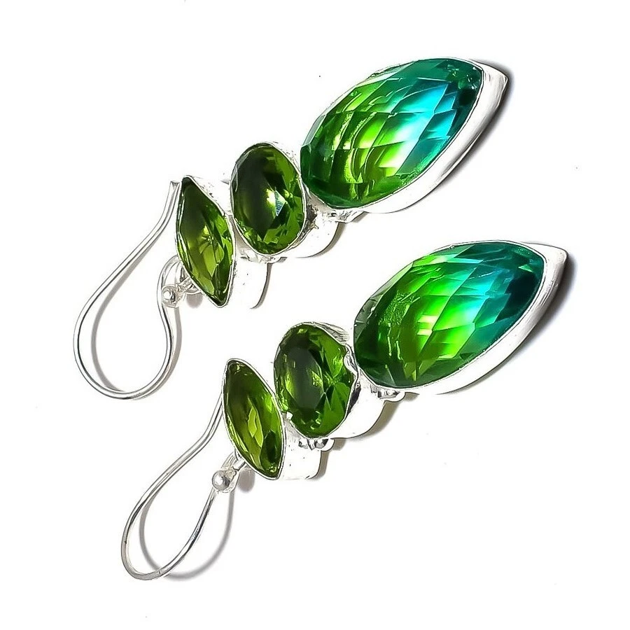 Bi-Color Tourmaline Gemstone 925 Sterling Silver Handmade Jewelry Earrings - Image 4 of 4