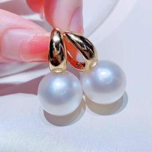 Natural South Sea AAAAA 10-11mm authentic white round pearl earrings ...
