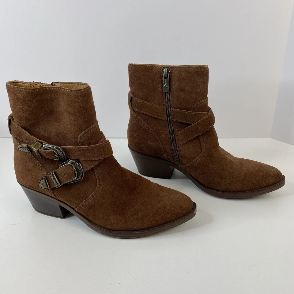 Patricia Nash Mujer Talla 6 Botas Sandra Gamuza Western Tobillo Marrón con Hebillas Foto 2 de 4