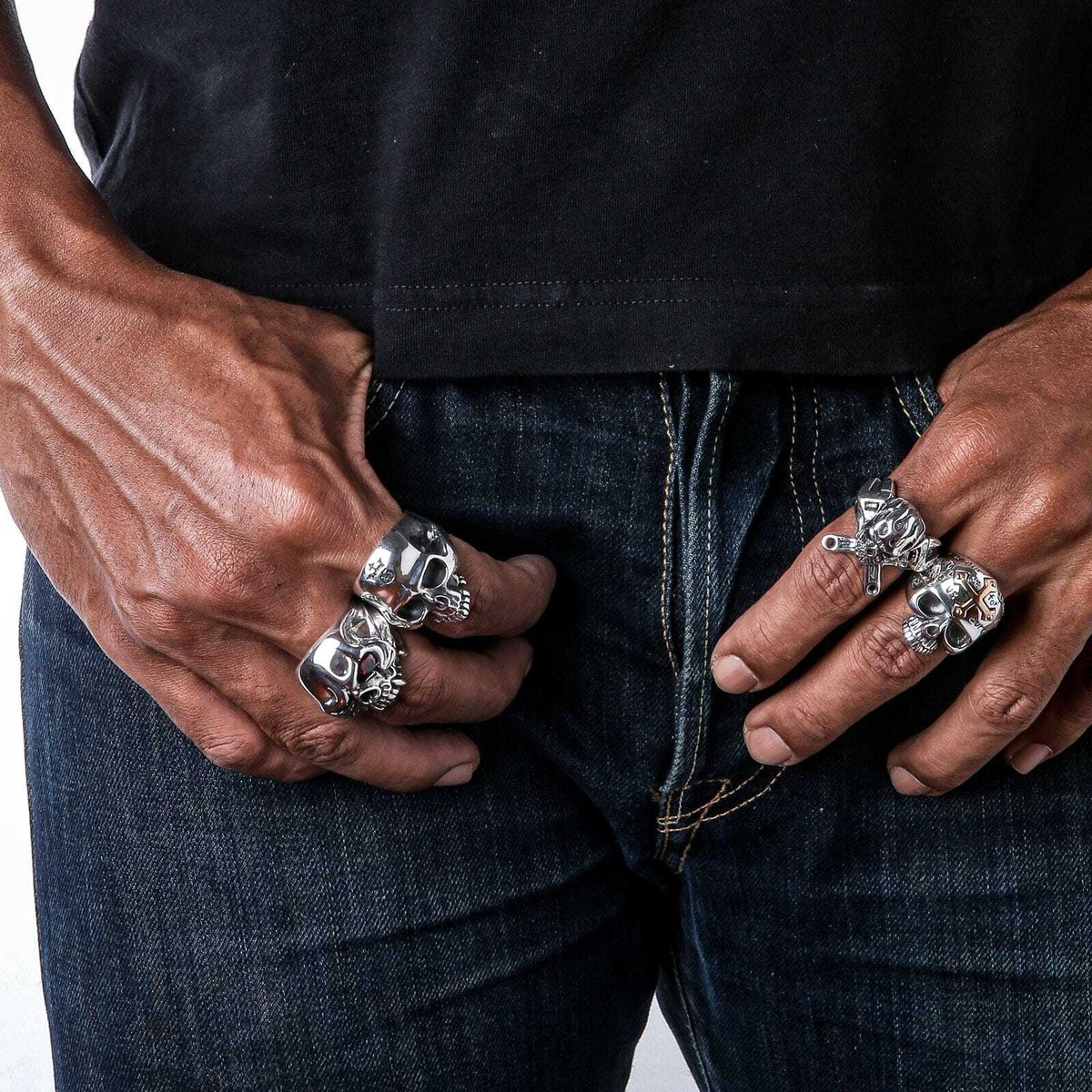 CLASSIC HALF JAW SKULL 925 STERLING SILVER MEN'S RING NEW