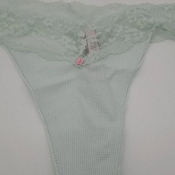Victoria's Secret Mujer XXL Encaje Cintura Waffle Algodón Tanga Panty Invierno Hielo Foto 3 de 4