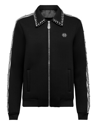 Philipp Plein Women's Jogger Jacket crystal Braid Black L $1890+NWT 