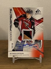 Bowen Byram 2019-20 UD SP Game Used CHL Red Auto Patches /90 Card #8 🔥🔥📈