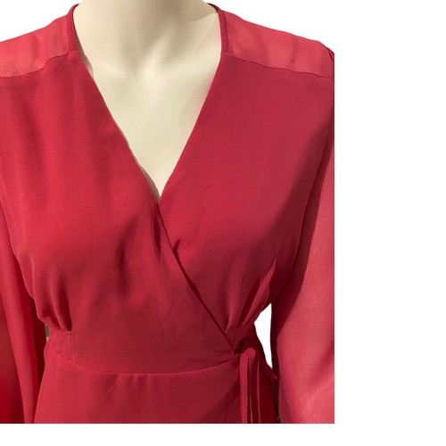 Urban Outfitters Womens Coral Red Long Sleeve Surplice Neck Wrap Dress Size M - Picture 3 of 12