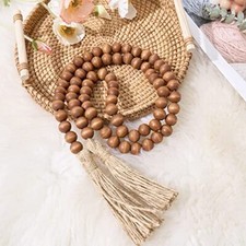 Wood Bead Garland with Tassels, 59in Wooden Beads Garland, Decorative Beads