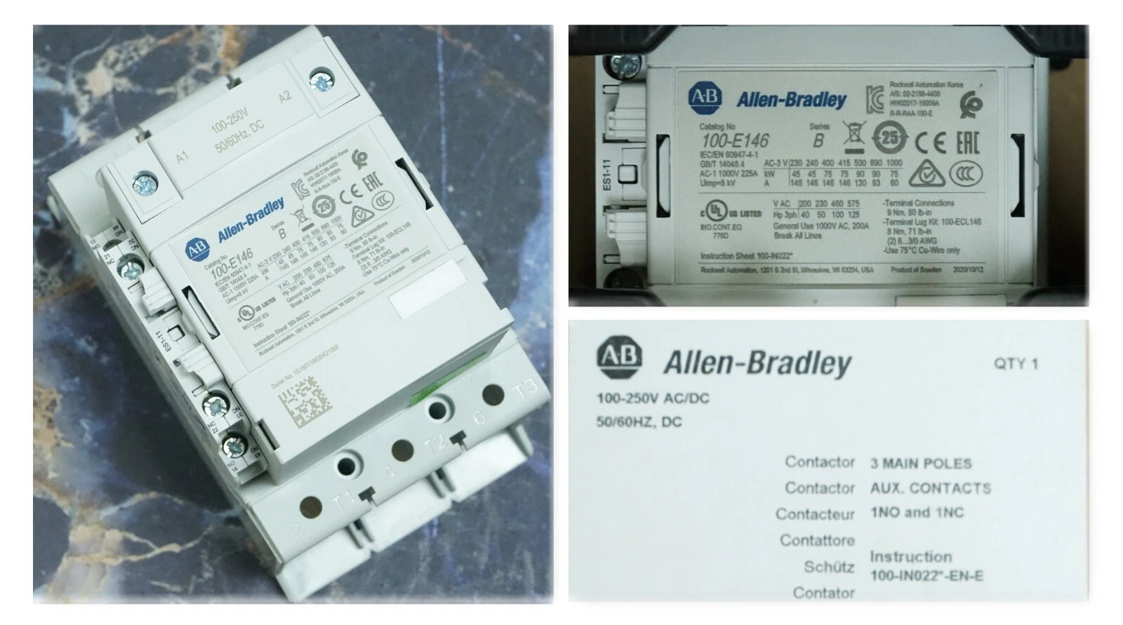 Allen Bradley 100-E146KD11 Ser. B MCS-E Contactor AC3 Duty 100-250V AC/DC Coil