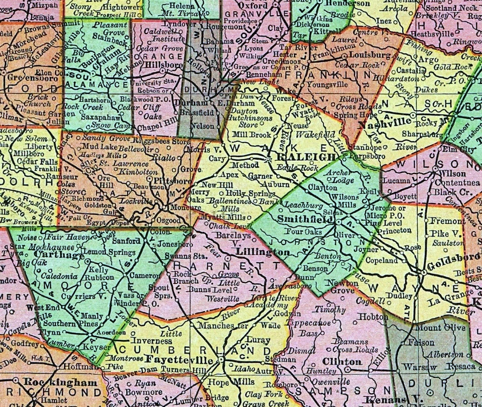 Mapa Rand McNally 1895 Carolina del Norte Raleigh Durham Ashville NC Cabo Hatteras Foto 3 de 4