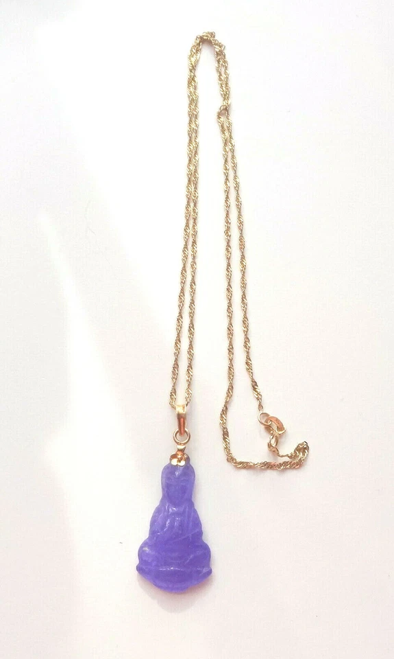 De Colección Oro 14K Lavanda Jade Loto Buda Yoga KwanYin Guanyin Colgante f Collar Foto 2 de 4