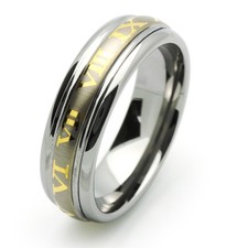 Men 7MM Comfort Fit Tungsten Carbide Wedding Band Gold Plated Roman Number Ring