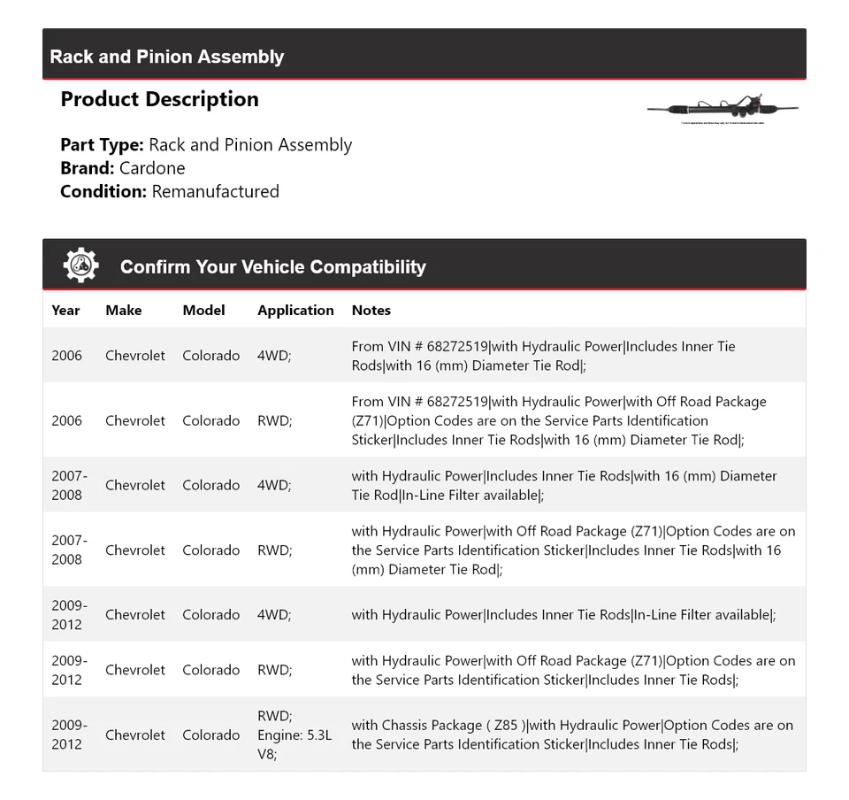 Стойка и шестерня в сборе Cardone для Chevrolet Colorado 2006-2012 годов выпуска 2007 2008 2009 годов выпуска - Изображение 2 из 4