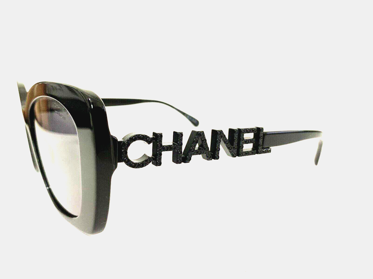 CHANEL CH5422B Black Logo Sunglasses, Black Acetate w/ Strass