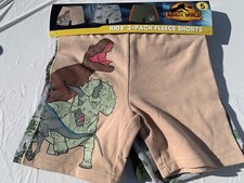 NWT Size 5 Kids' 3-pack Fleece Short Set Character Jurassic World Dinosaurs Park