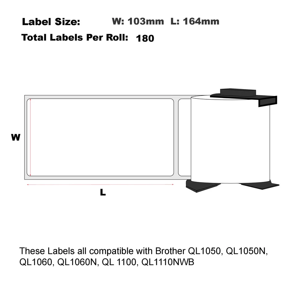 6x Compatible Brother DK-11247 White Shipping Labels 103mm x 164mm - image 3 of 4