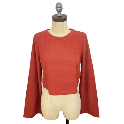 BAND OF THE FREE Alize Long Sleeve Crop Top M Rust Orange Bell Sleeve NWT B42