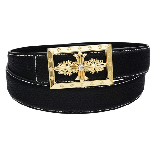 QHA Womens Designer Leather Belt Cross Themed Pin Buckle 32mm Wide Q80 - Picture 9 of 19