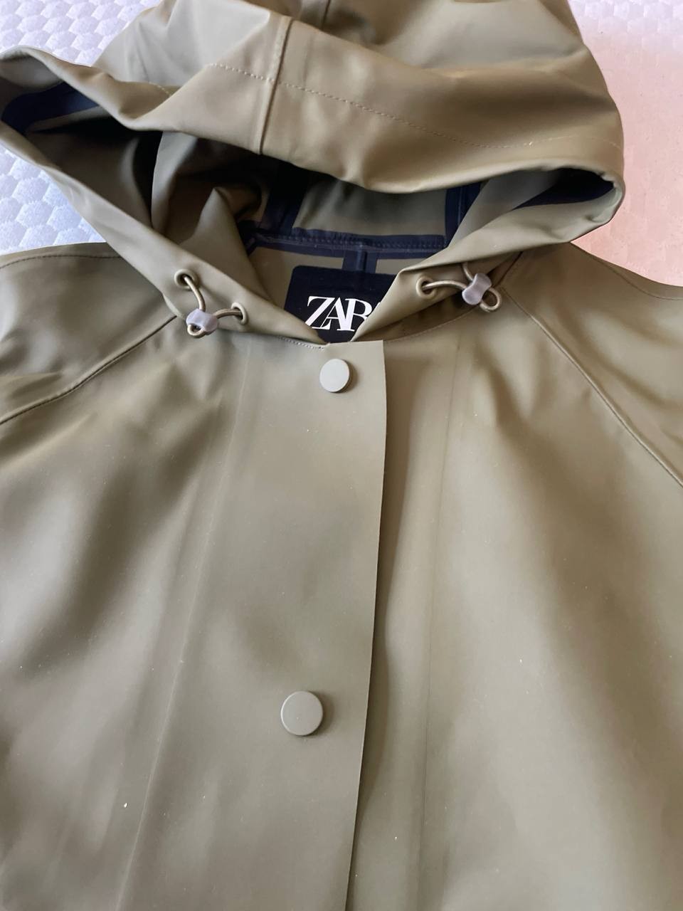 Zara Girls Rubberised Rain Mac Jacket Khaki Olive Age 13-14 BNWT image 2