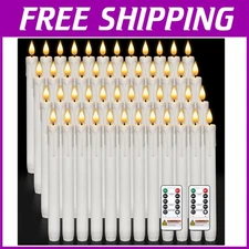 48 Pcs White Flameless Taper Candles, Flickering Flame Light