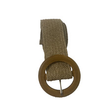 Woven Belt Womens One Size Tan Stretch Braided Round Wood Buckle Boho Style S