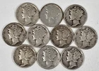 Lot of 10 Mercury Dimes 90% Silver - Various Dates Free Shipping
