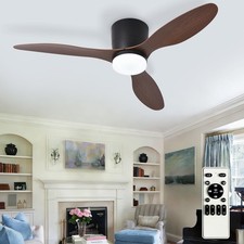 Depuley Flush Mount Ceiling Fan: 42-Inch Black Ceiling Fans with Lights for B...