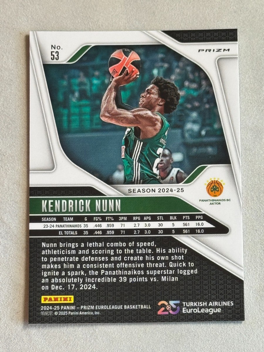2024-25 Panini Prizm Turkish Airlines Euroleague - Kendrick Nunn