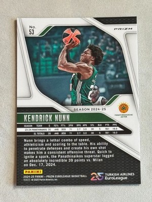 2024-25 Panini Prizm Turkish Airlines Euroleague - Kendrick Nunn